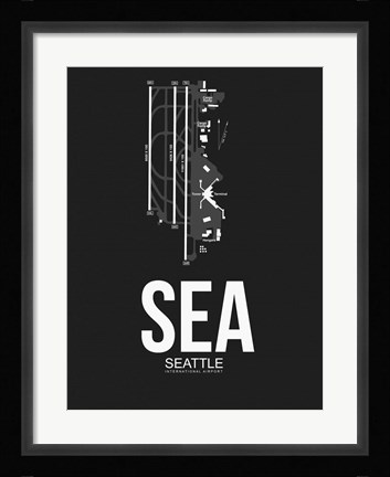 Framed SEA Seattle Airport Black Print