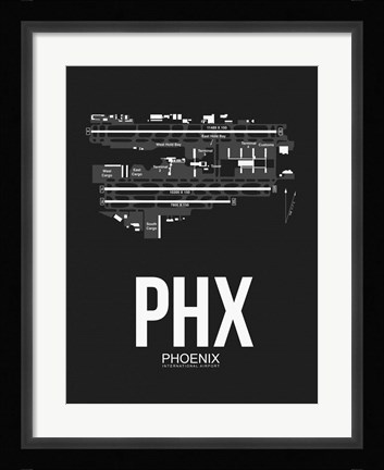 Framed PHX Phoenix Airport Black Print