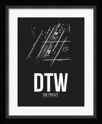 Framed DTW Detroit Airport Black Print