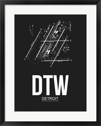 Framed DTW Detroit Airport Black Print