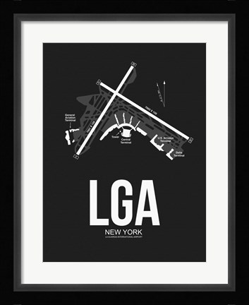 Framed LGA New York Airport Black Print