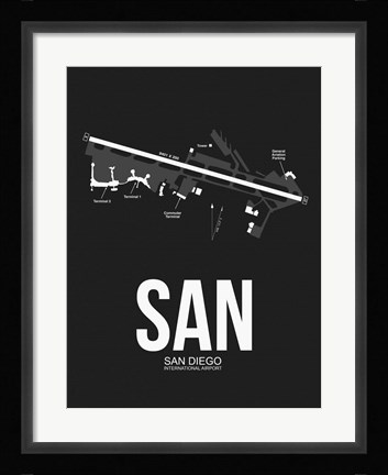 Framed SAN San Diego Airport Black Print