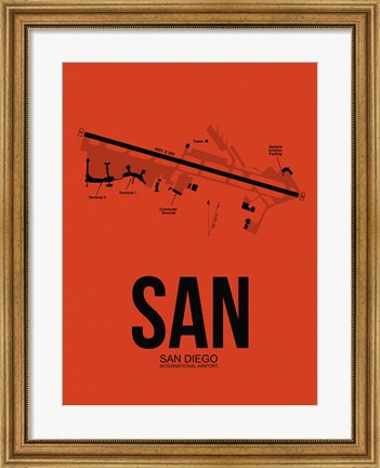 Framed SAN San Diego Airport Orange Print