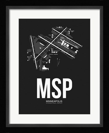 Framed MSP Minneapolis Airport Black Print