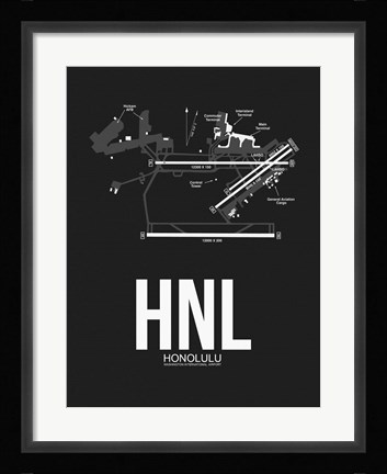Framed HNL Honolulu Airport Black Print