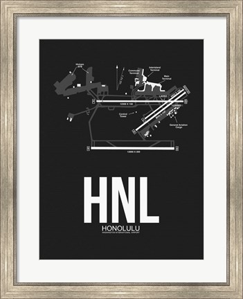Framed HNL Honolulu Airport Black Print