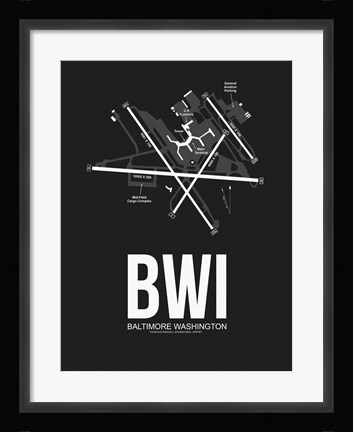 Framed BWI Baltimore Airport Black Print