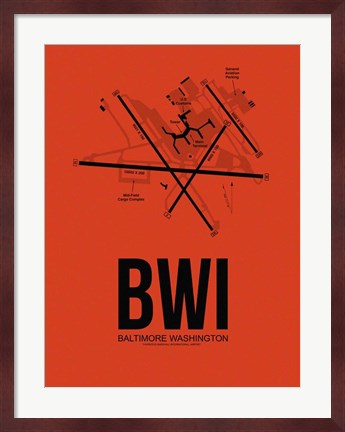 Framed BWI Baltimore Airport Orange Print
