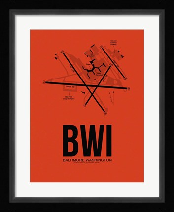 Framed BWI Baltimore Airport Orange Print