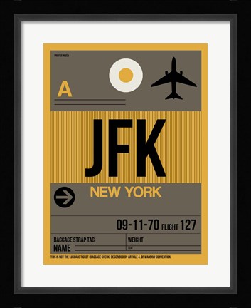 Framed JFK New York Luggage Tag 3 Print