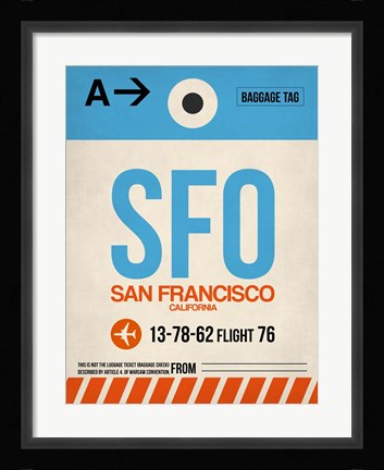 Framed SFO San Francisco Luggage Tag 1 Print