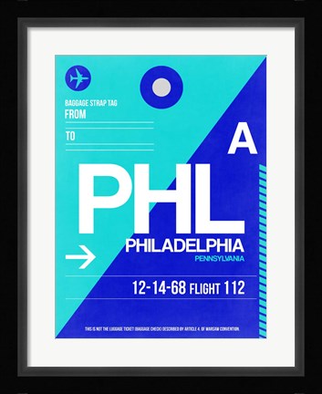 Framed PHL Philadelphia Luggage Tag 1 Print