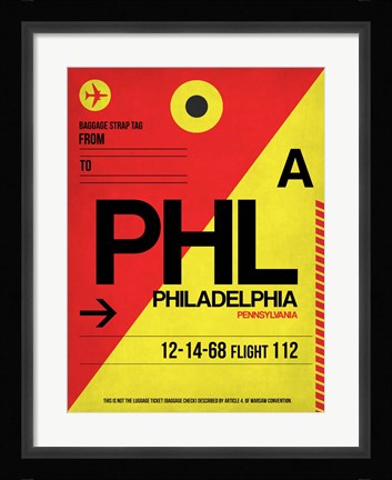 Framed PHL Philadelphia Luggage Tag 2 Print