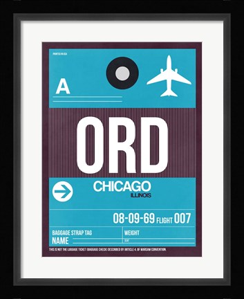 Framed ORD Chicago Luggage Tag 1 Print