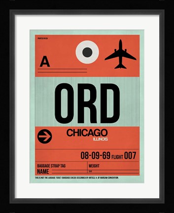 Framed ORD Chicago Luggage Tag 2 Print