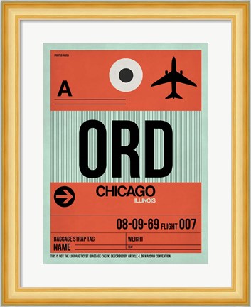 Framed ORD Chicago Luggage Tag 2 Print