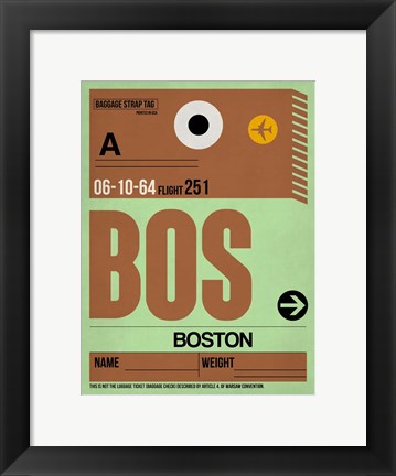 Framed BOS Boston Luggage Tag 1 Print