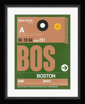 Framed BOS Boston Luggage Tag 2 Print