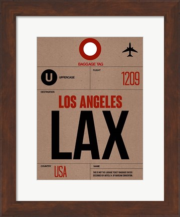 Framed LAX Los Angeles Luggage Tag 1 Print