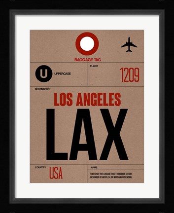Framed LAX Los Angeles Luggage Tag 1 Print