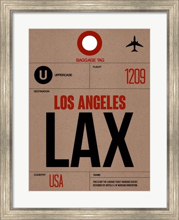 Framed LAX Los Angeles Luggage Tag 1 Print