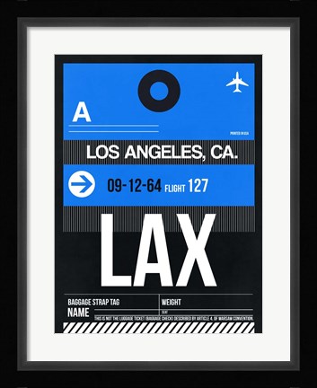 Framed LAX Los Angeles Luggage Tag 3 Print