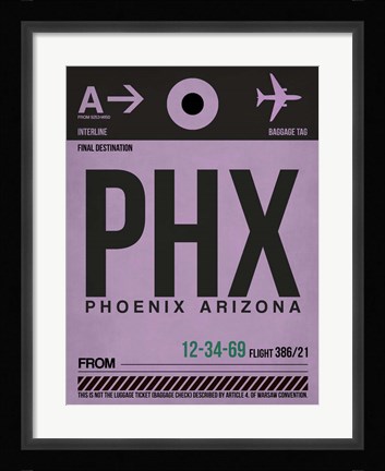 Framed PHX Phoenix Luggage Tag 1 Print