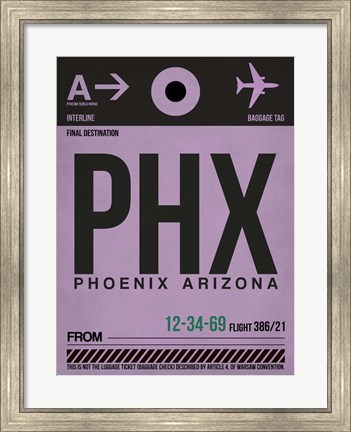 Framed PHX Phoenix Luggage Tag 1 Print