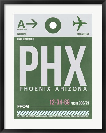 Framed PHX Phoenix Luggage Tag 2 Print