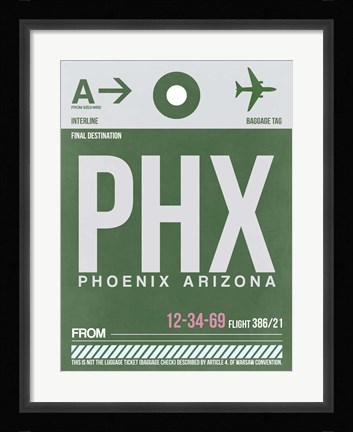 Framed PHX Phoenix Luggage Tag 2 Print