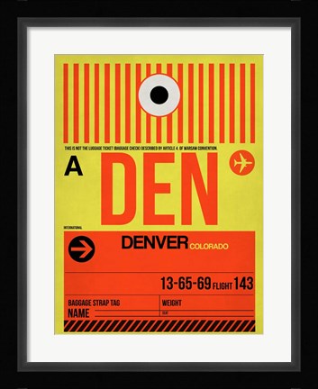 Framed DEN Denver Luggage Tag 1 Print