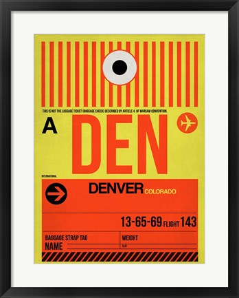 Framed DEN Denver Luggage Tag 1 Print