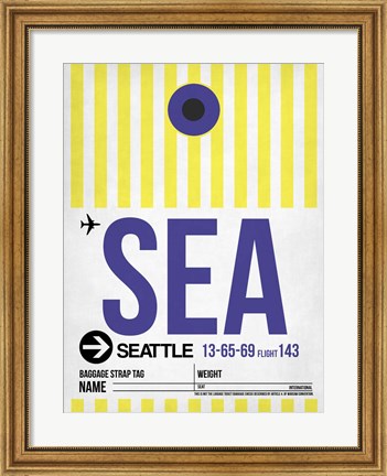 Framed SEA Seattle Luggage Tag 1 Print