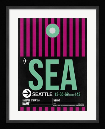 Framed SEA Seattle Luggage Tag 2 Print