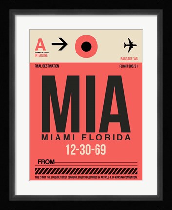 Framed MIA Miami Luggage Tag 1 Print