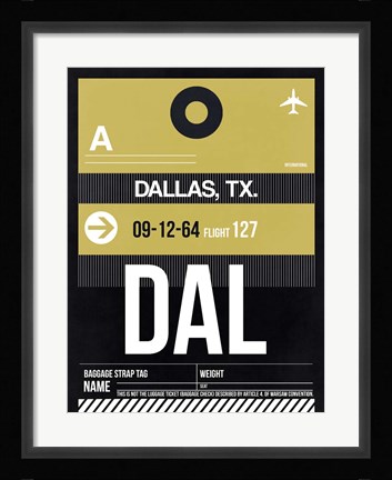 Framed DAL Dallas Luggage Tag 2 Print