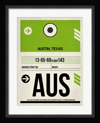 Framed AUS Austin Luggage Tag 1 Print