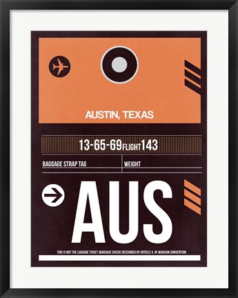 Framed AUS Austin Luggage Tag 2 Print
