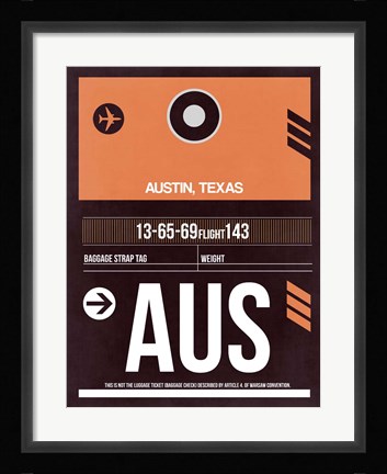 Framed AUS Austin Luggage Tag 2 Print