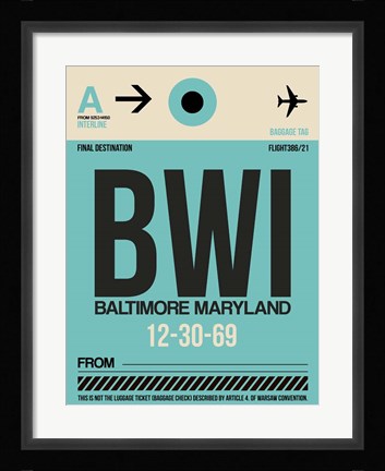 Framed BWI Baltimore Luggage Tag 1 Print