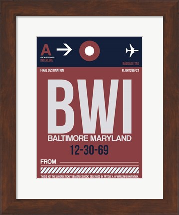 Framed BWI Baltimore Luggage Tag 2 Print