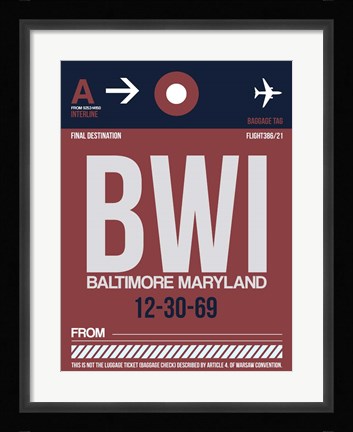 Framed BWI Baltimore Luggage Tag 2 Print