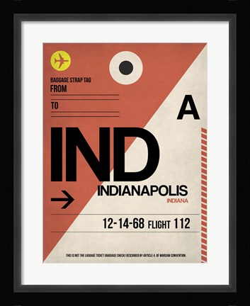 Framed IND Indianapolis Luggage Tag 1 Print