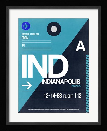 Framed IND Indianapolis Luggage Tag 2 Print