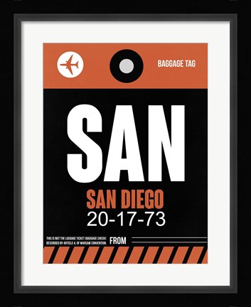 Framed SAN San Diego Luggage Tag 3 Print