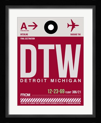 Framed DTW Detroit  Luggage Tag 1 Print
