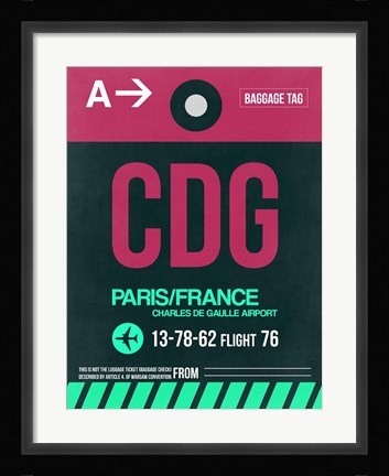 Framed CDG Paris Luggage Tag 1 Print