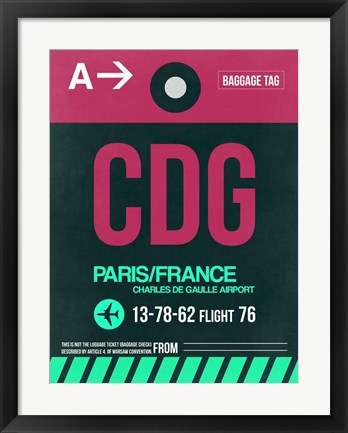 Framed CDG Paris Luggage Tag 1 Print