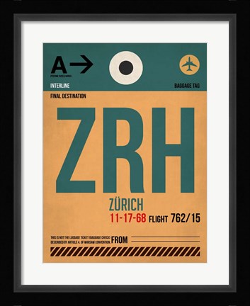 Framed ZRH Zurich Luggage Tag 1 Print