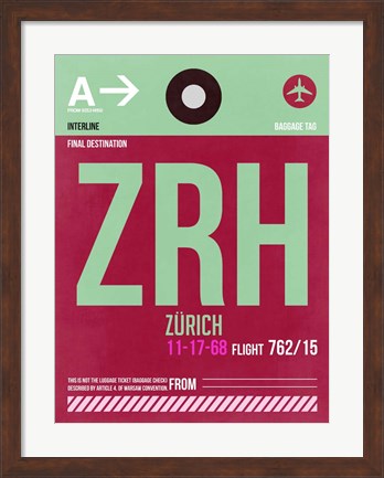 Framed ZRH Zurich Luggage Tag 2 Print